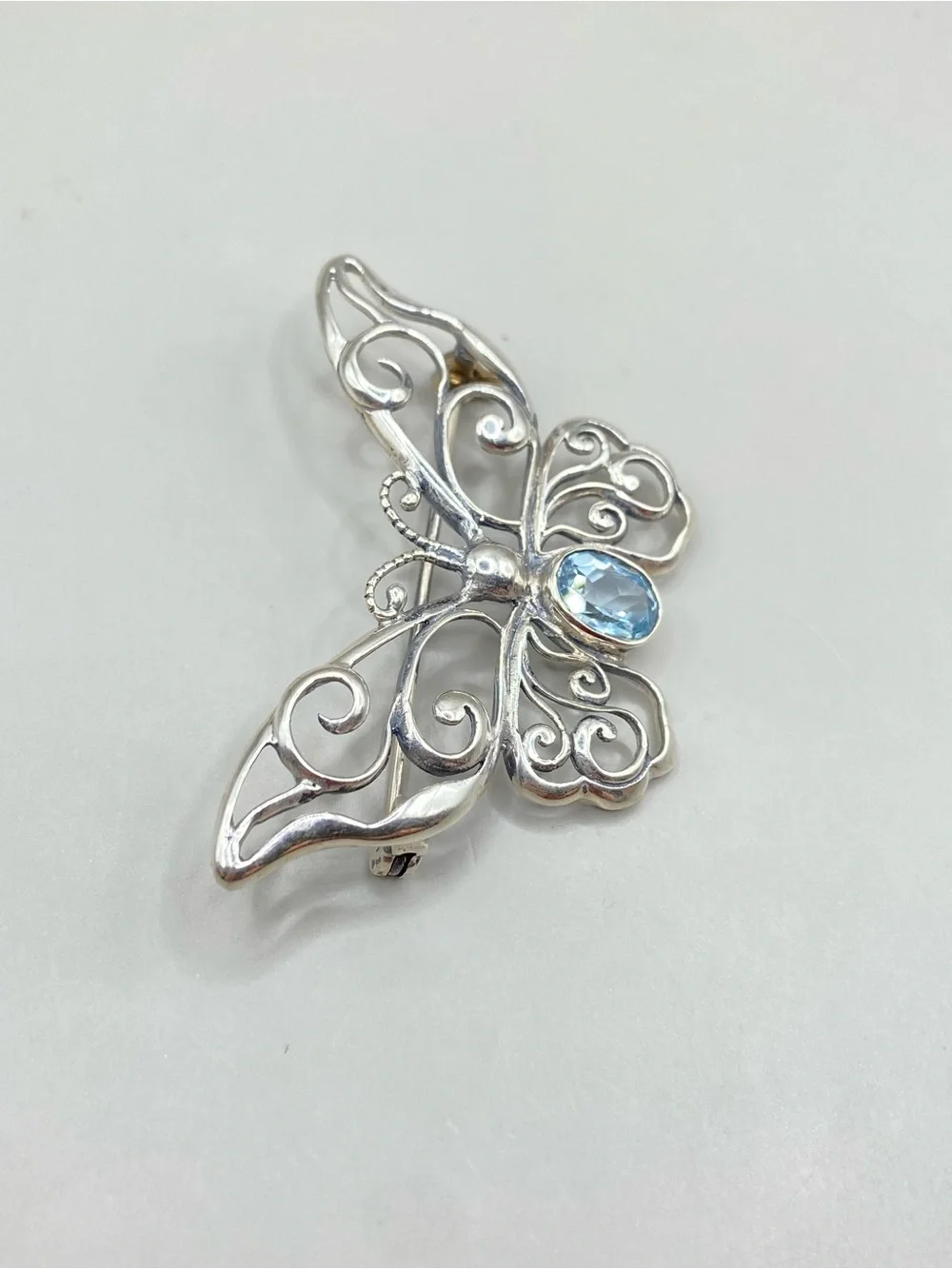 Vintage Mark Wasserman Samara MWS Sterling Silver and Blue Topaz Butterfly Brooc